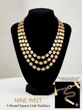 Nine West Gold-Tone 3-Strand Square Link Statement Necklace